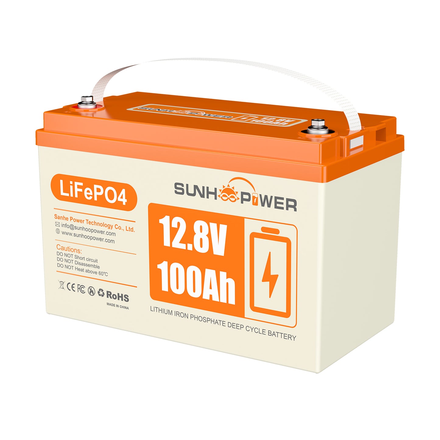 SUNHOOPOWER 12,8 V 100 Ah LiFePO4-Akku, integriertes 100 A BMS, 1280 Wh Energie