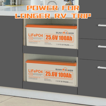 SUNHOOPOWER 24V 100Ah LiFePO4-Akku, integriertes 100A BMS, 2560Wh Energie